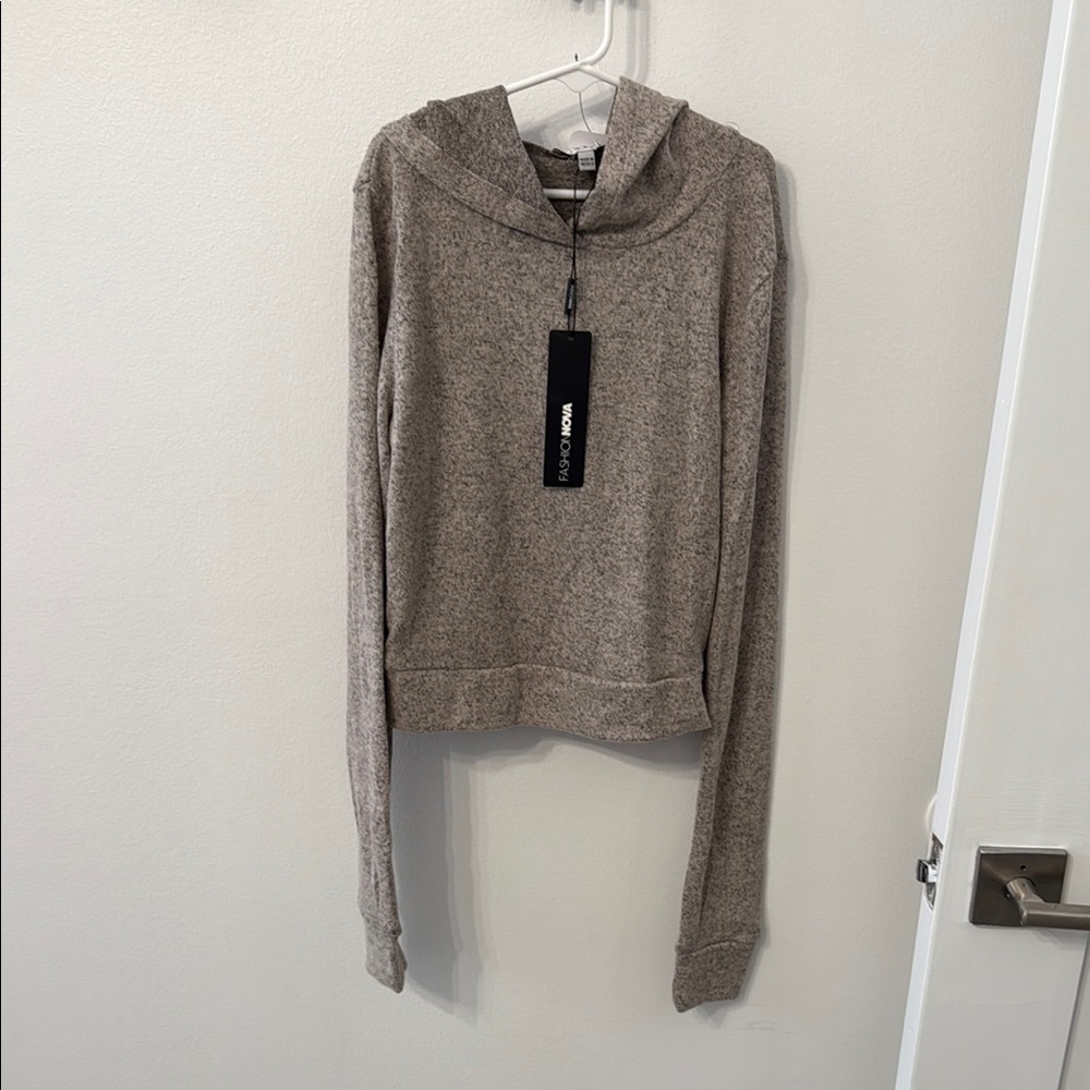 Fashion Nova Gray Cowl Neck Sweater Fitted Knit